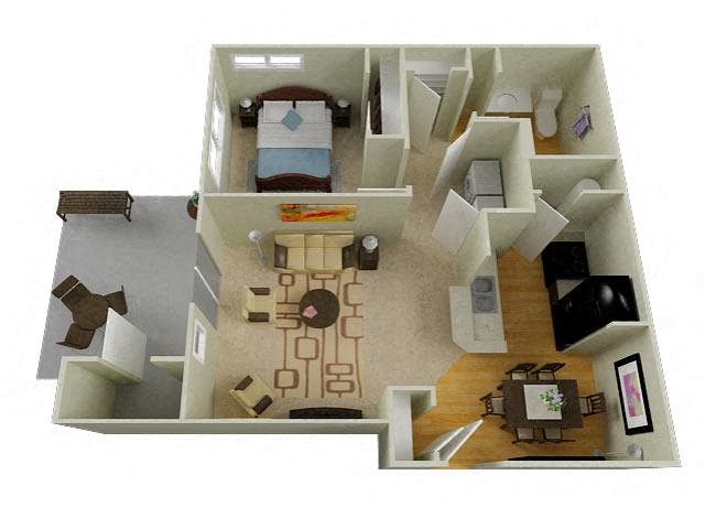 Pine Valley Ranch Apartments Spokane, Washington 1 Bedroom 1 Bath 3D Floor Plan 731 sq ft Pine Valley Ranch Apartments Spokane, Washington 1 Bedroom 1 Bath 3D Floor Plan 731 sq ft